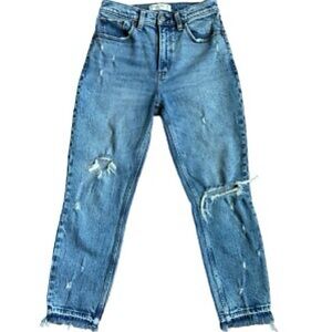 Abercrombie & Fitch Light Blue distressed The Mom Jean High Rise Raw Hem 26 /2S